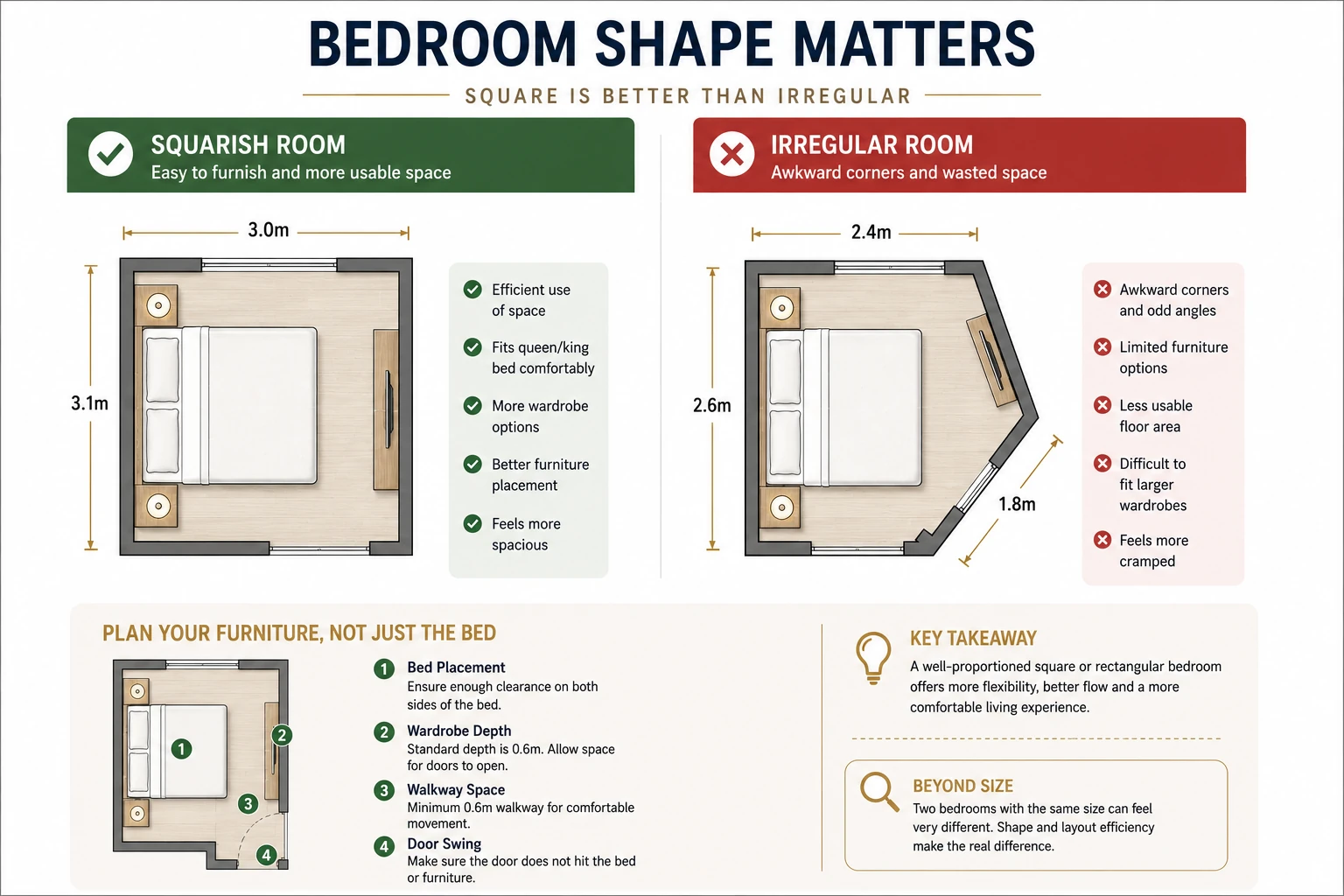 Comparison between regular and irregular condominium bedroom shapes